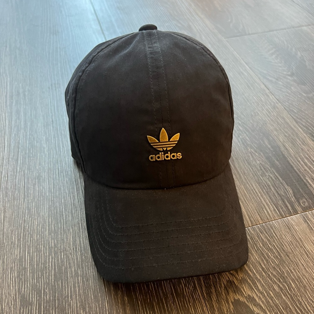 Adidas Adjustable Strap Hat Black Suede Gold One Size
